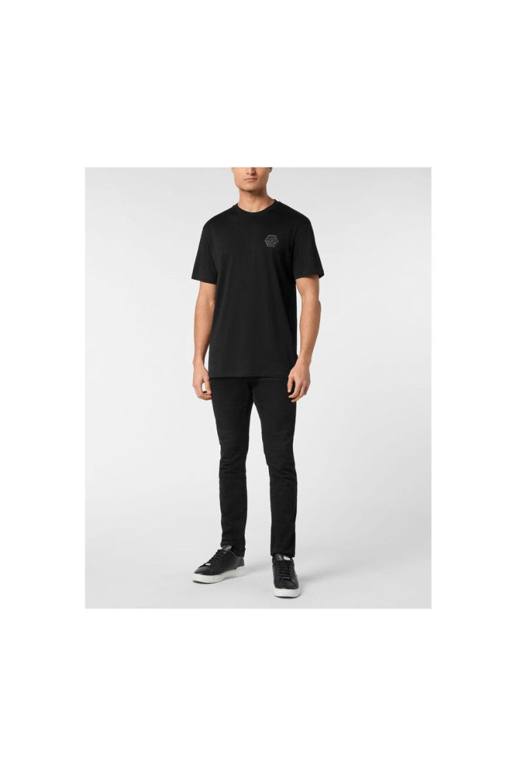 Philipp Plein Black Cotton Logo-Patch T-Shirt