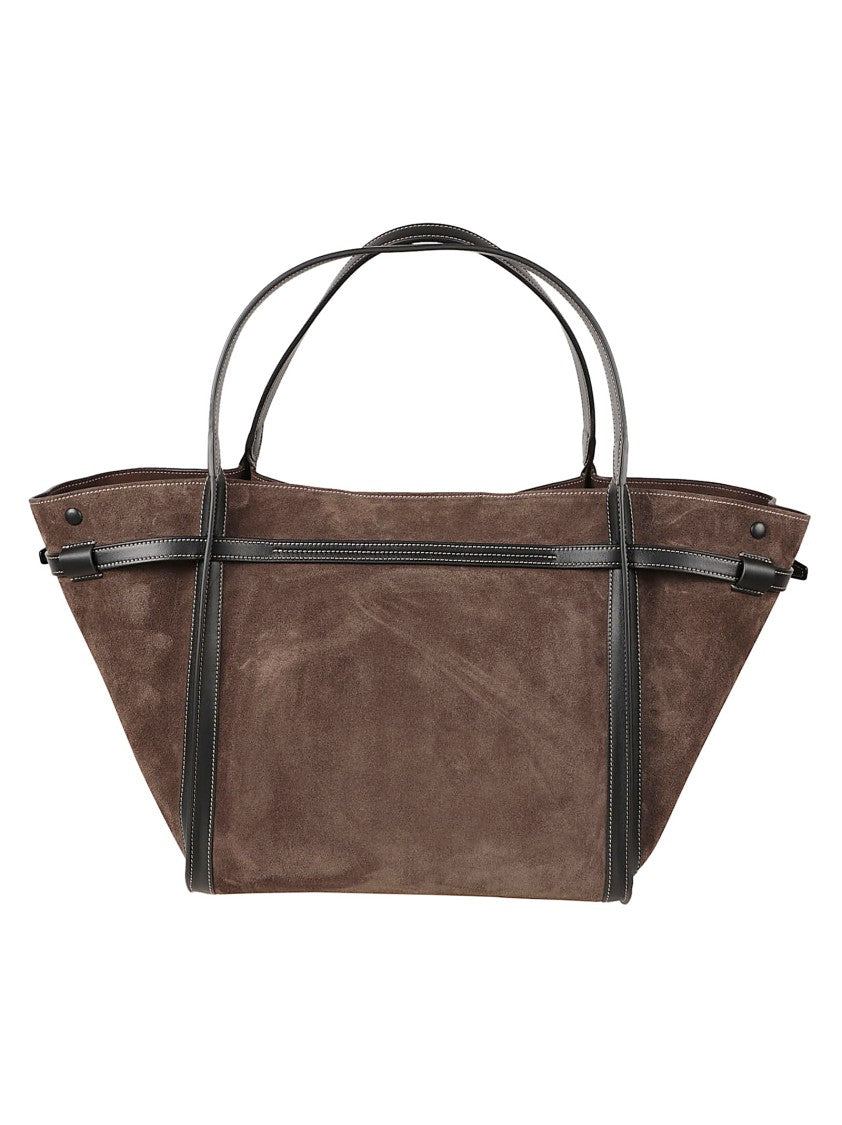 Tod's Trapezoidal Tote Bag In Soft Suede With Leather Trim