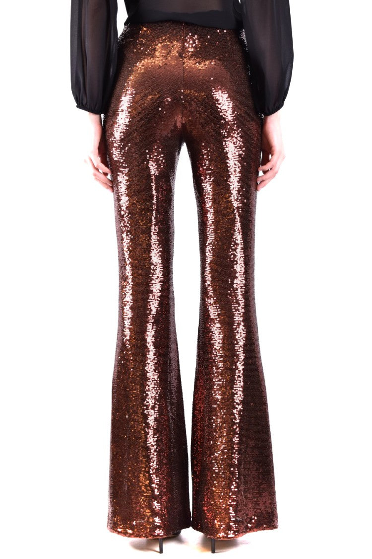 L'agence Flared Brown High-Waisted Sequined Trousers