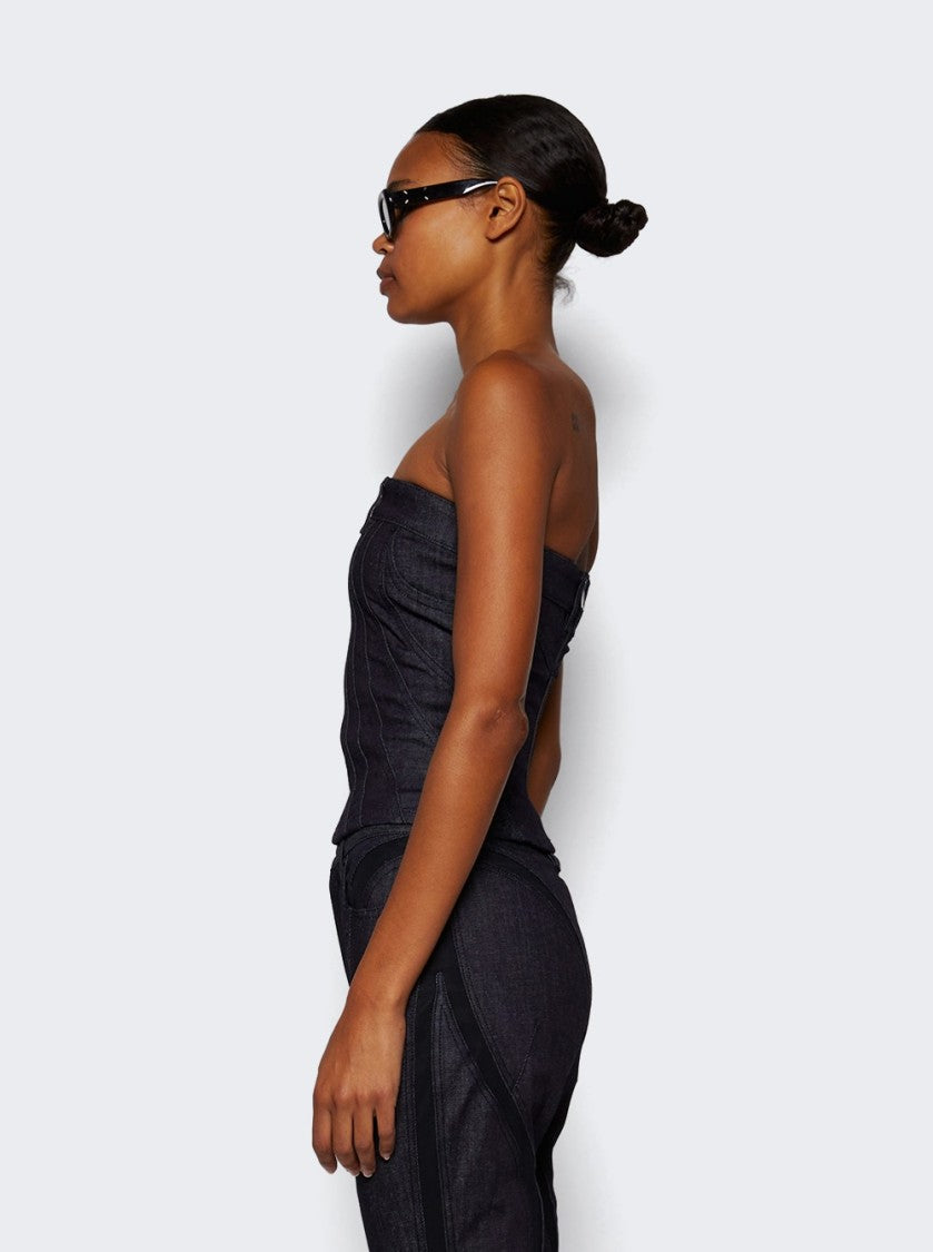 Mugler Spiral Bustier Top Raw Blue