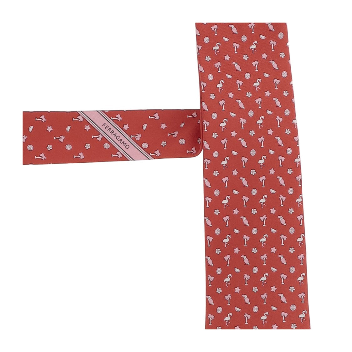 Salvatore Ferragamo Red Flamingo Palm Tree Silk Tie