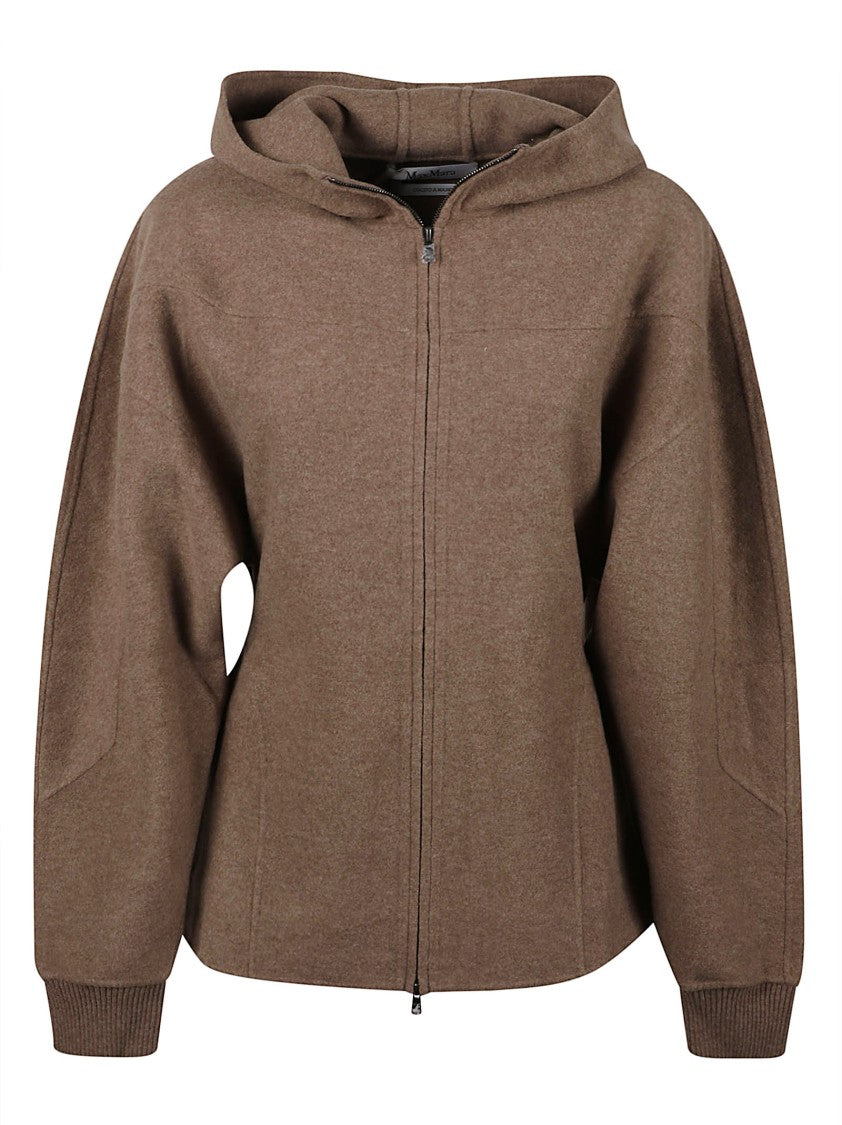 Max Mara Hooded Jacket With Balloon Sleeves And Zip-Up Front