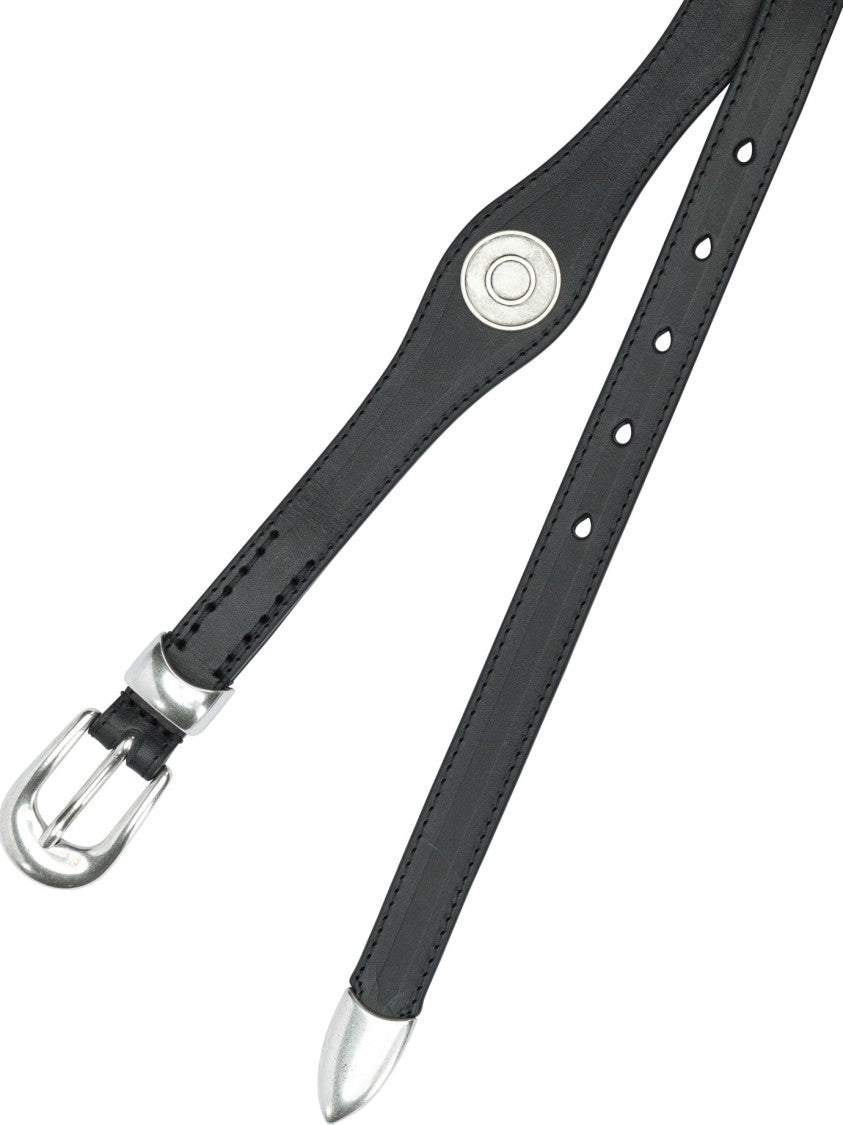 Our Legacy Wavy-Cut Black Leather Belt With Glossy Finish And Coin Rivets