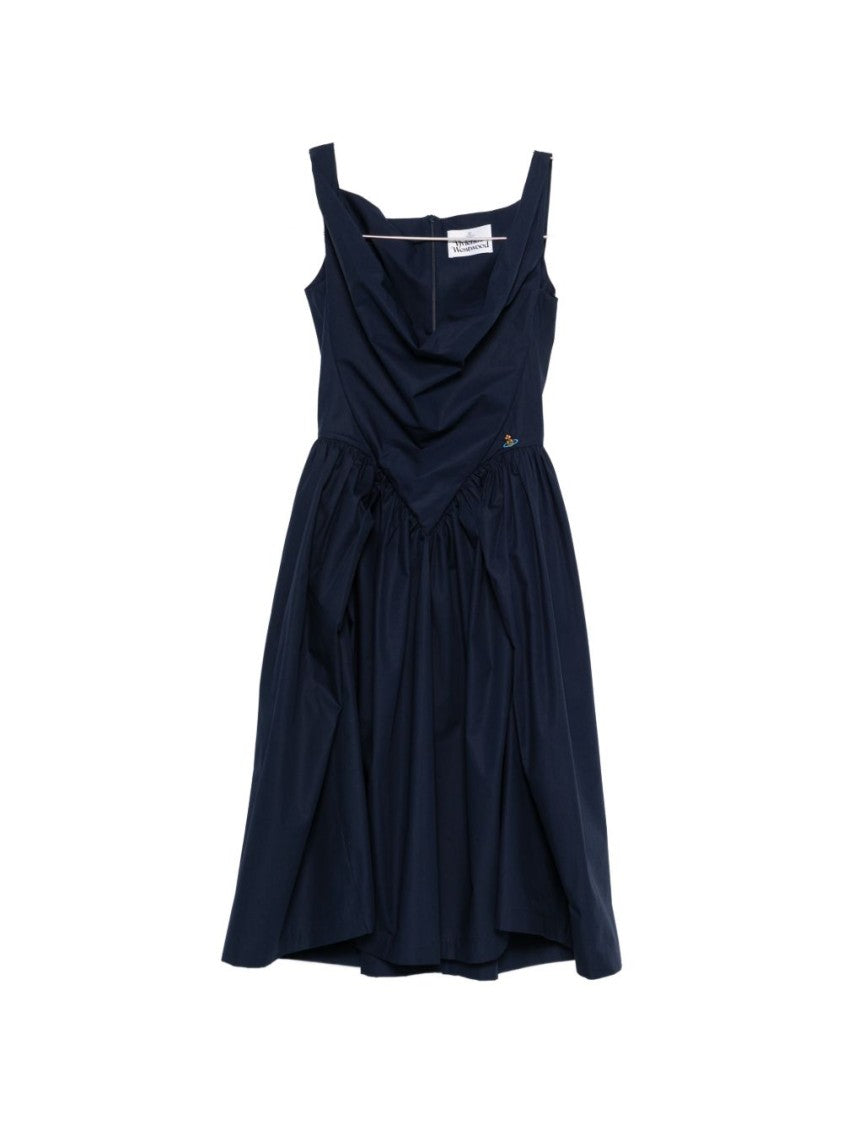 Vivienne Westwood Draped Neckline Blue Midi Dress With Structured Bodice
