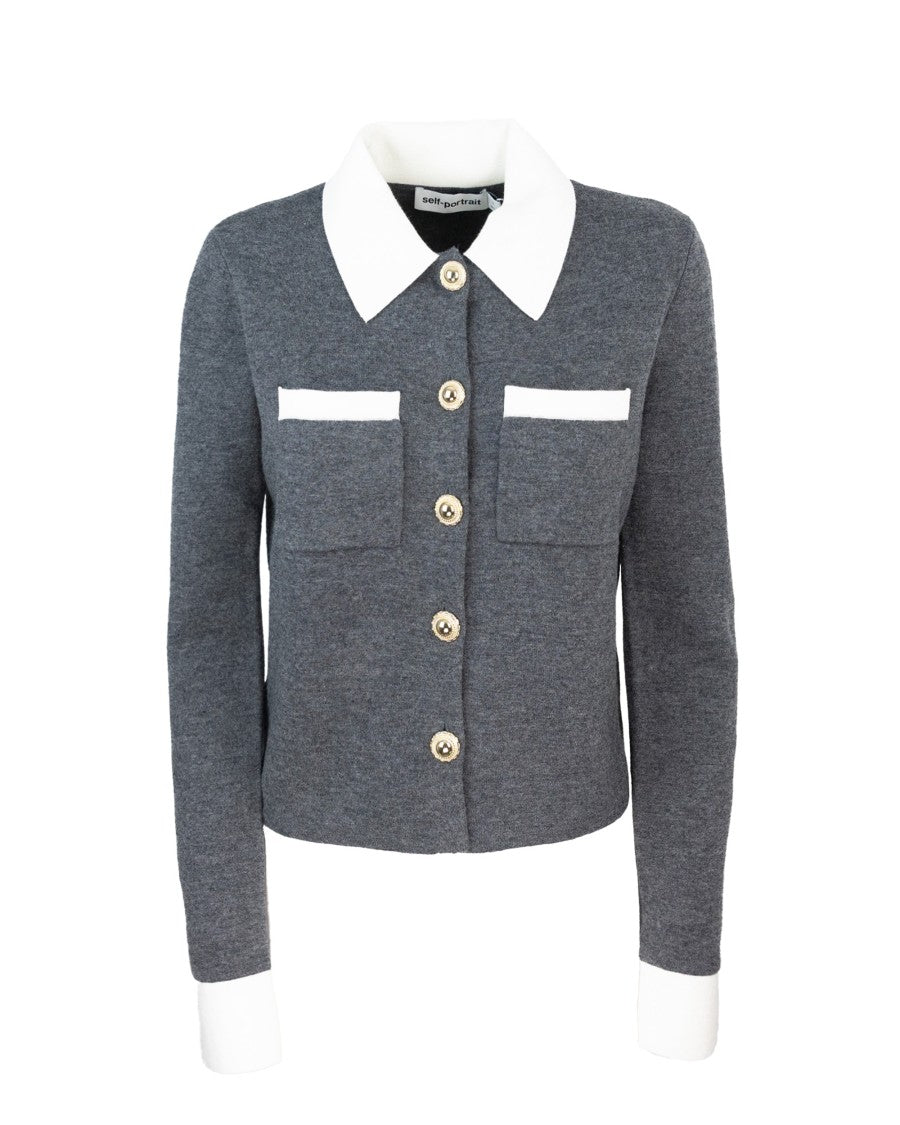 Self-Portrait Grey Contrast Collar Cardigan