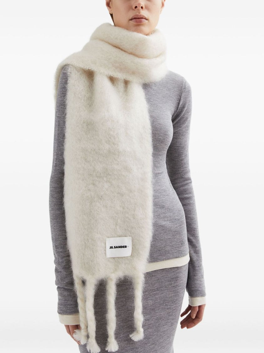 Jil Sander Fluffy Mohair Blend Scarf With Twisted Fringes