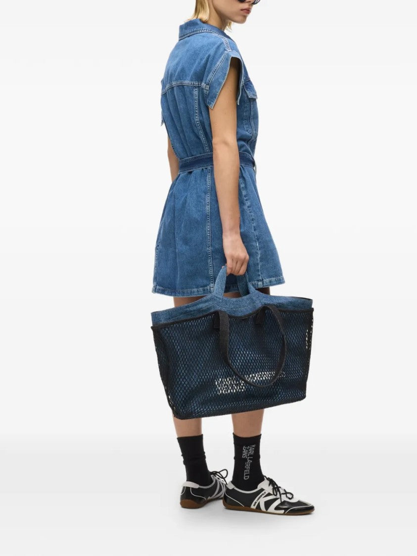 Karl Lagerfeld Spacious Tote With Black Mesh And Denim Lining