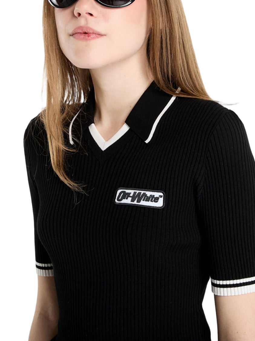 Off-White Black Rib-Knit Contrast Trim Top