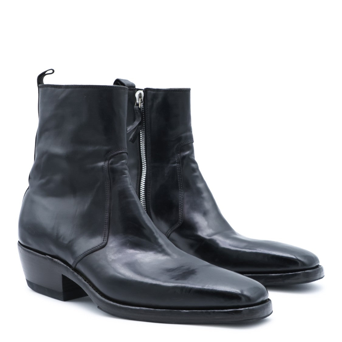 Premiata Black Polished Leather Pointed-Toe Block Heel Boots
