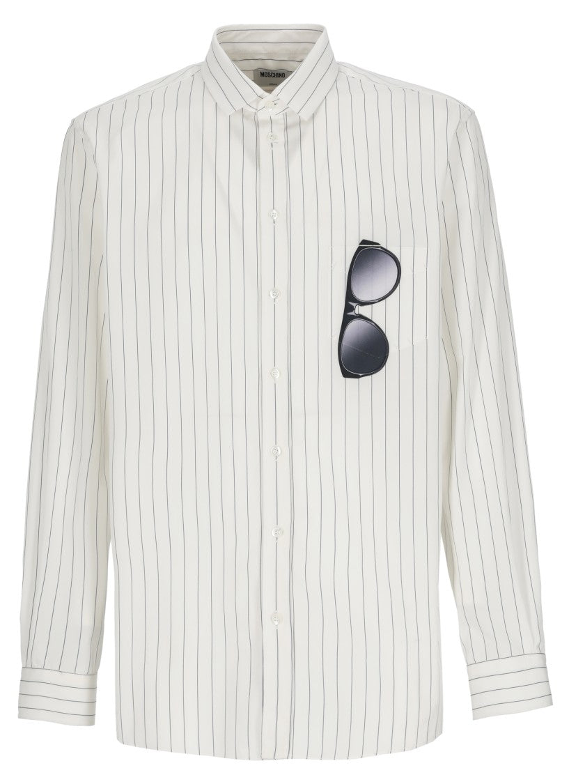 Moschino White All-Over Striped Sunglasses Pocket Shirt