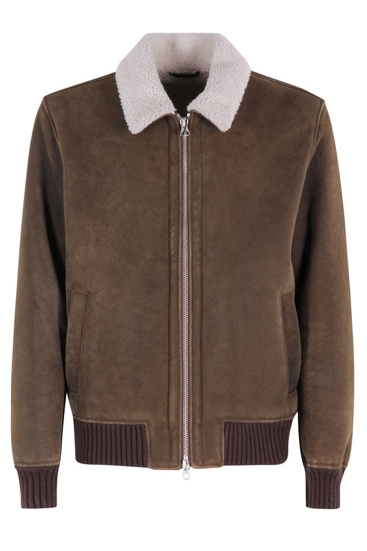 Hcr Suede Leather Jacket With Teddy Effect Collar