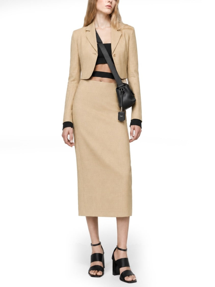 Max Mara Cropped Tailored Linen Jacket With Sharp Lapel And Button Closure