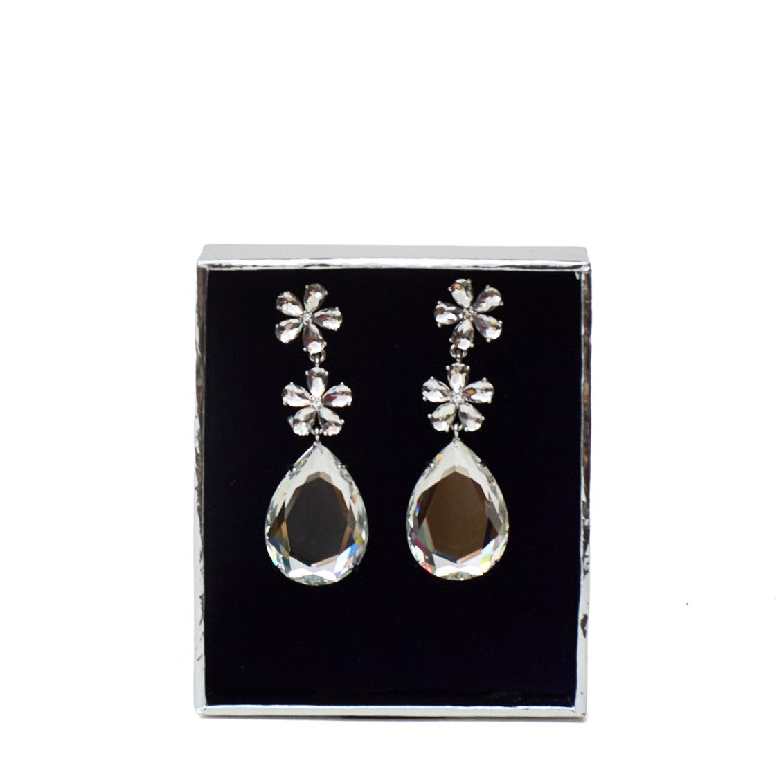 Self-Portrait Silver-Plated Brass Crystal Flower Drop Earrings