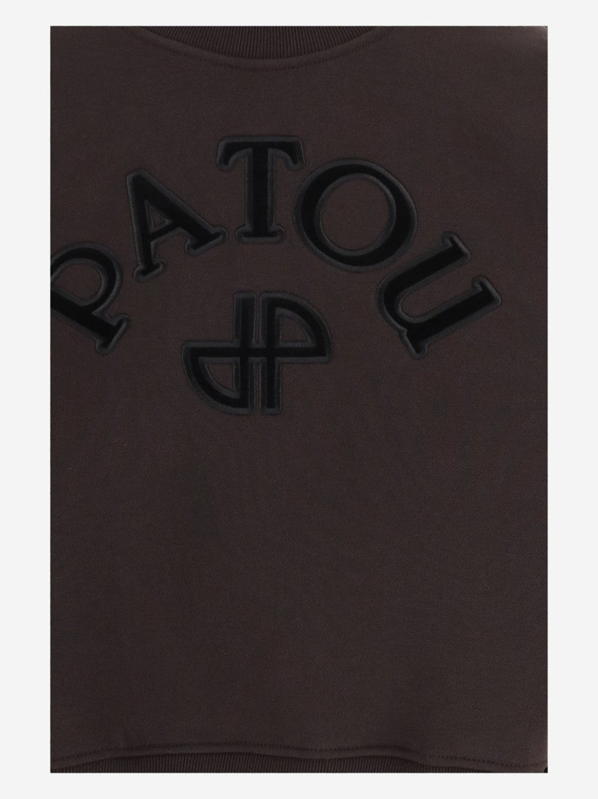 Patou Brown Cropped Crew Neck Cotton Sweatshirt