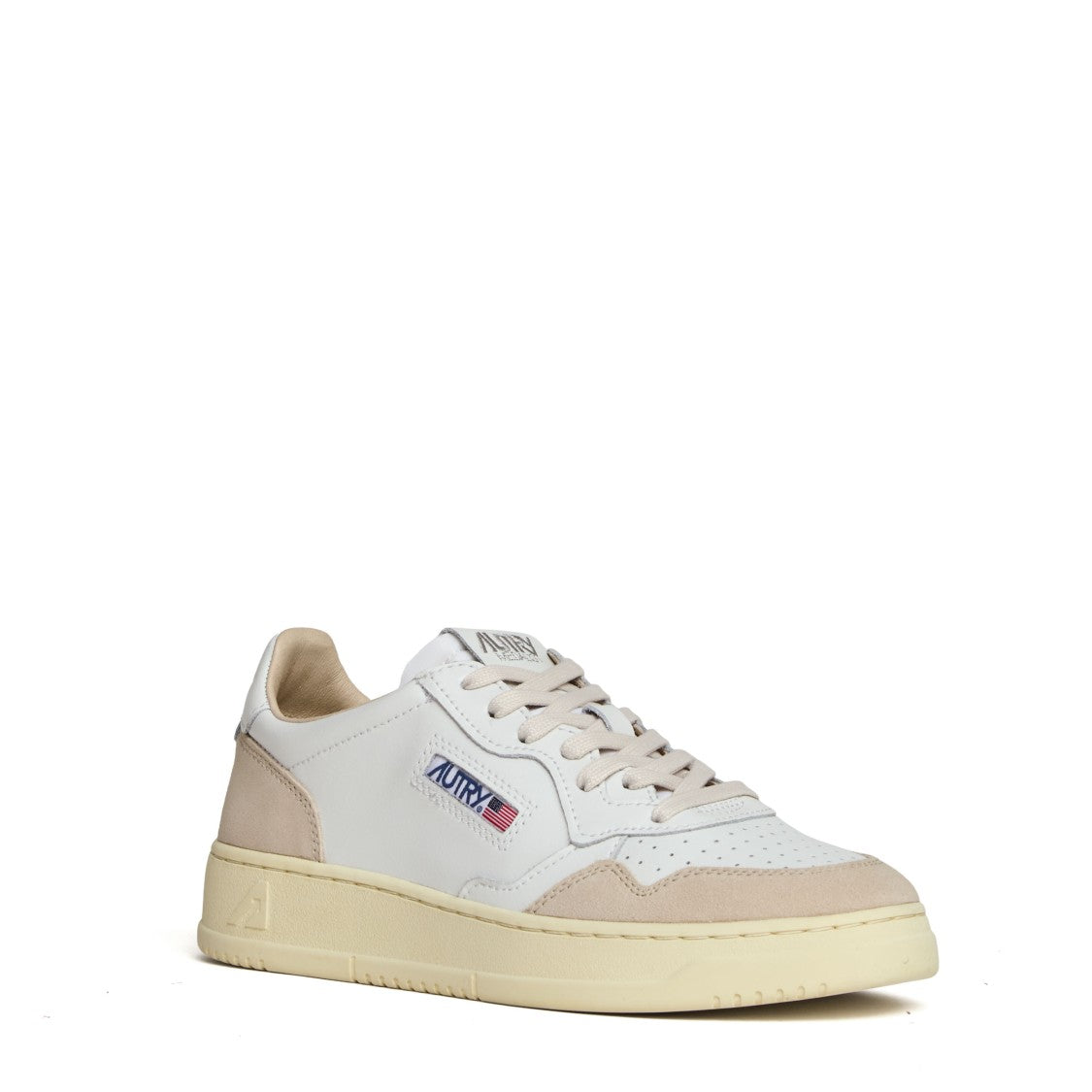 Autry White Beige Medalist Low Suede Sneakers