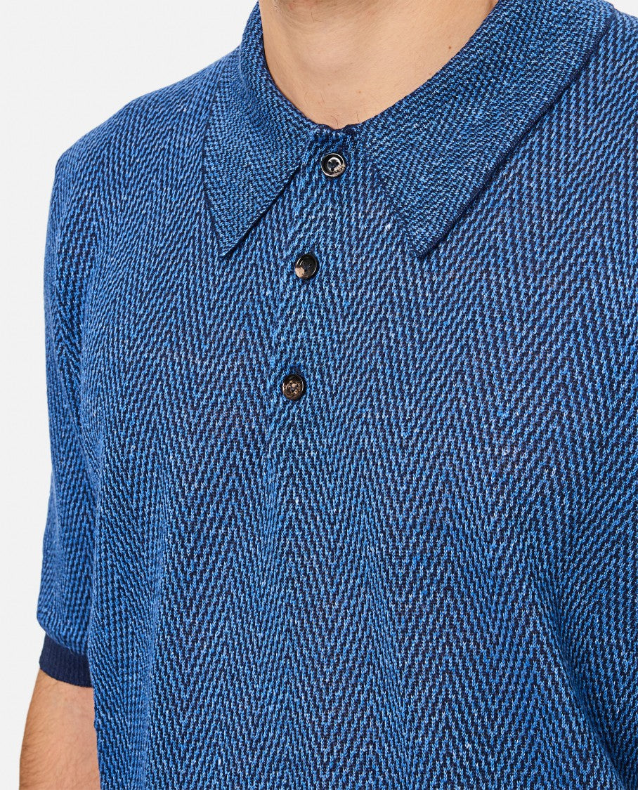 Bottega Veneta Blue Textured Herringbone Polo