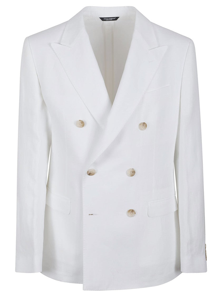 Dolce & Gabbana Double-Breasted Linen Blazer With Flap Pockets