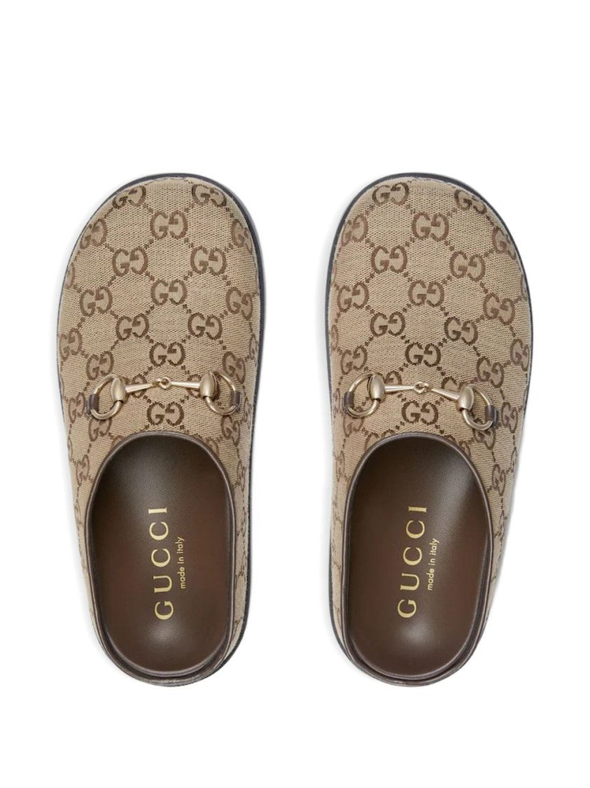Gucci Camel Gg Canvas Horsebit Mules