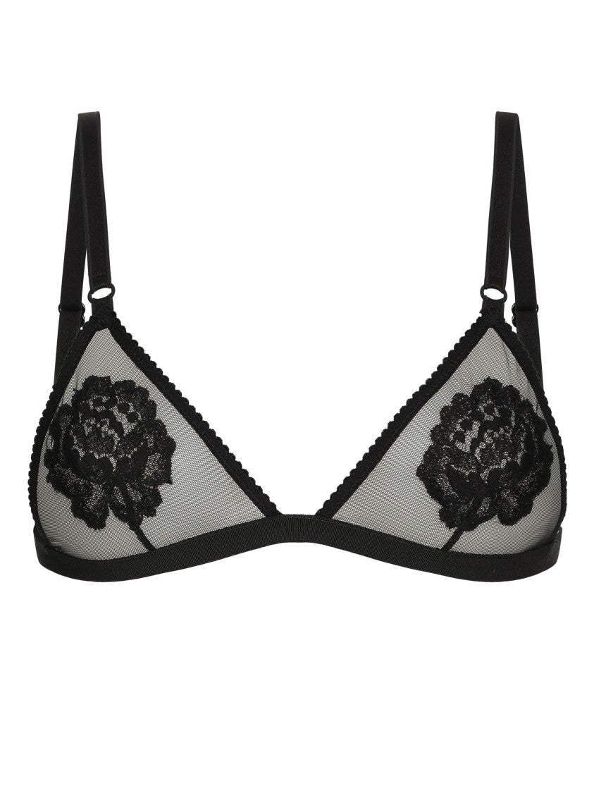 Dolce & Gabbana Black Soft Cup Triangle Floral Bra
