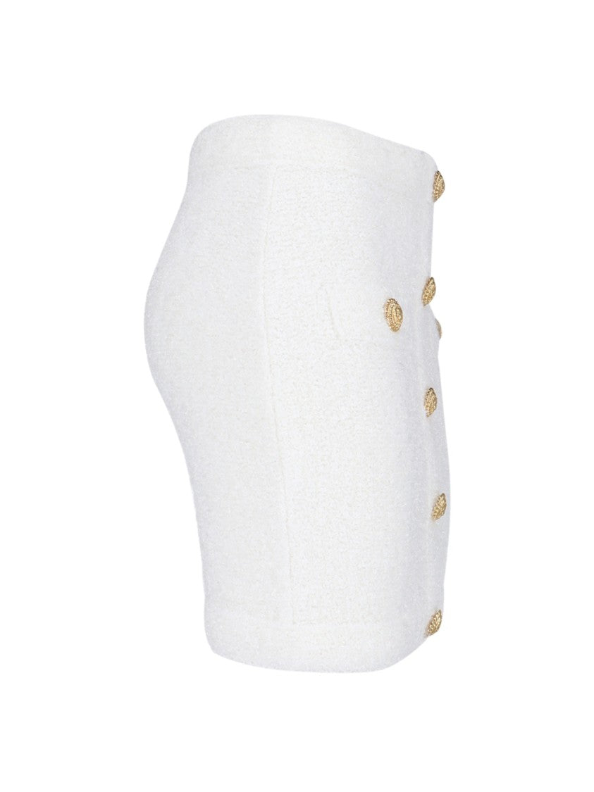 Balmain Mini Button Skirt – White