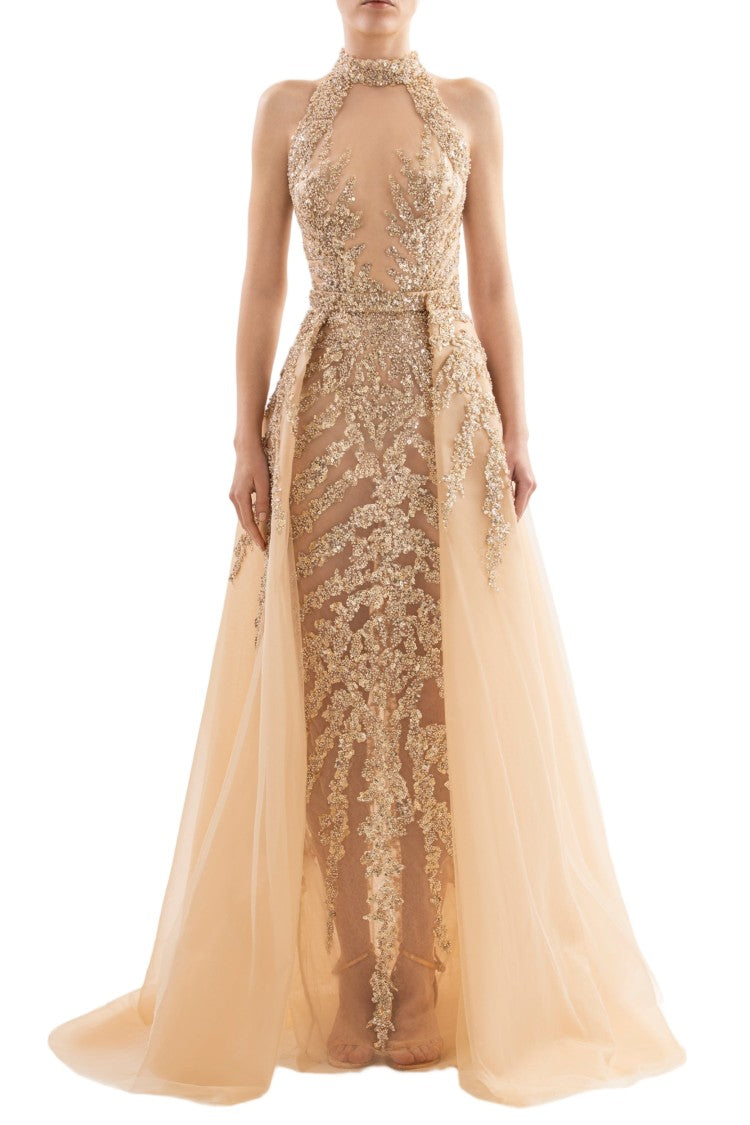 Saiid Kobeisy Gold Beaded Long Dress