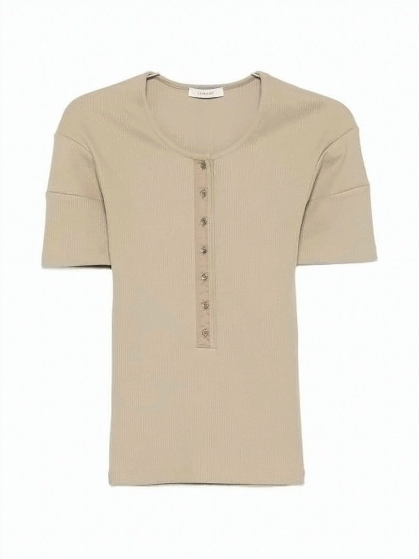 Lemaire Ribbed Knit Short-Sleeved Top With Buttoned Placket