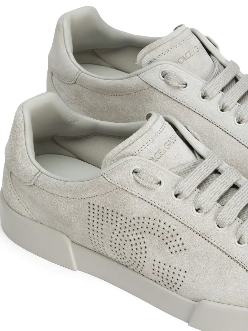 Dolce & Gabbana White Refined Perforated Logo Calf Sneakers