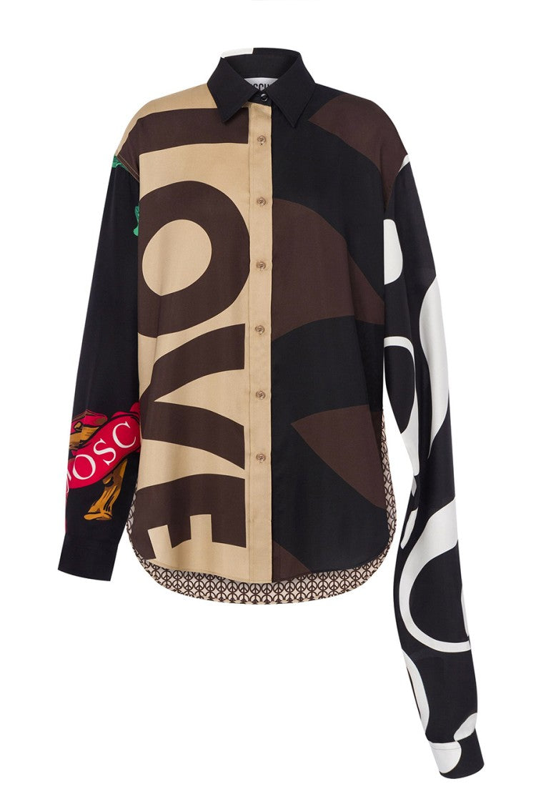 Moschino Multicolor Silk Shirt With Asymmetrical Long Sleeve