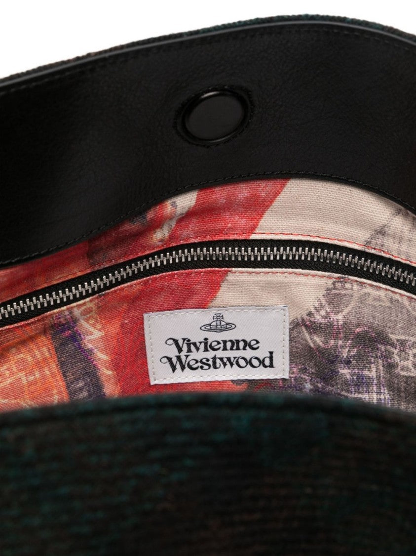 Vivienne Westwood Crescent Shape Shoulder Bag In Dark Tartan Plaid