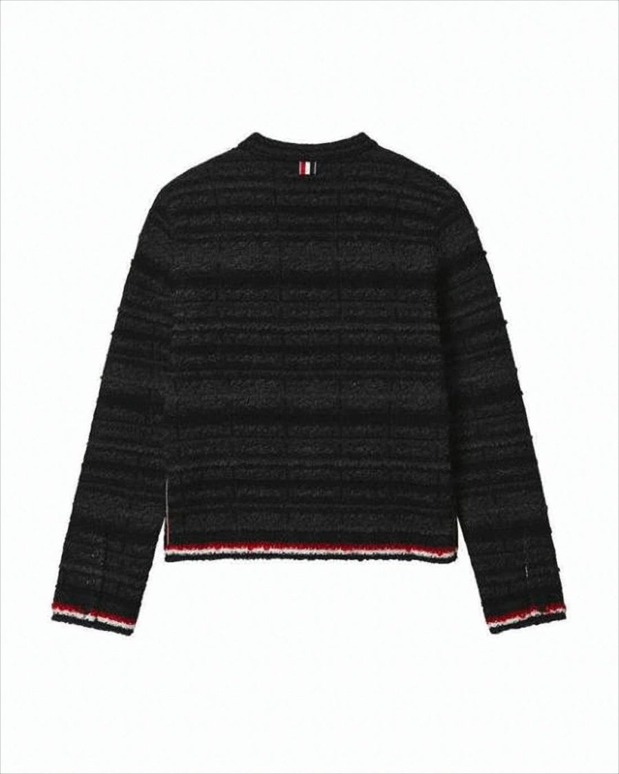 Thom Browne Textured Knit Cardigan With Horizontal Stripes