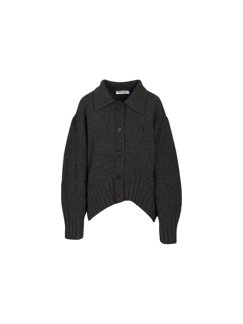 The Attico Charcoal Button-Down Embroidered Knit Cardigan