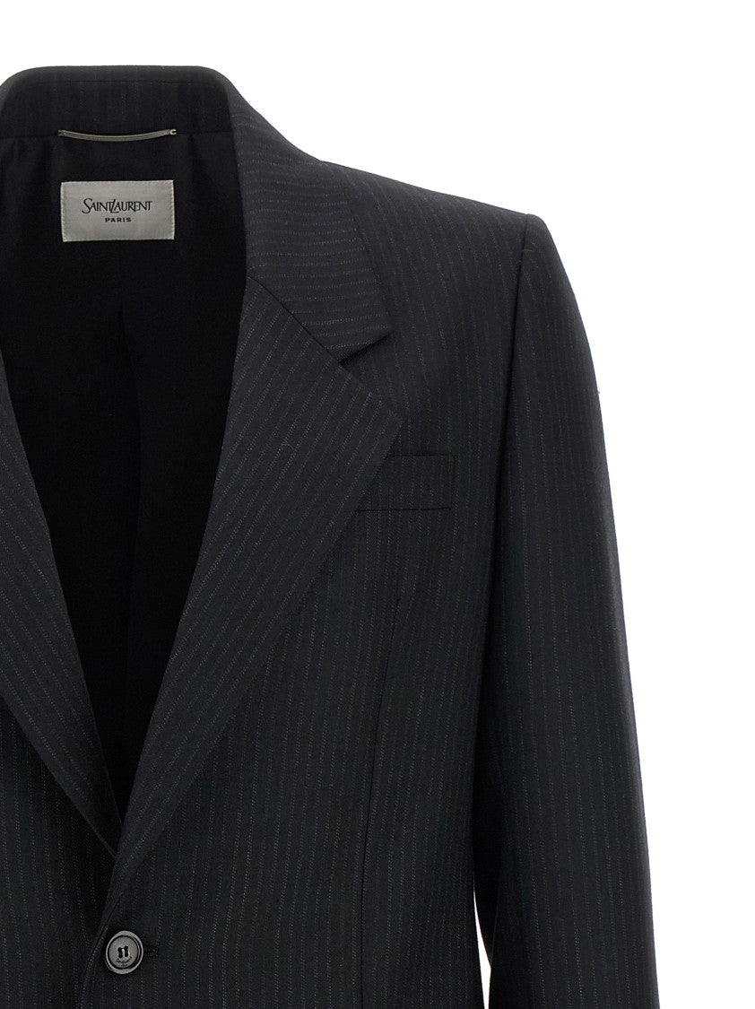 Saint Laurent Pinstripe Wool Blazer With Satin-Lined Interior