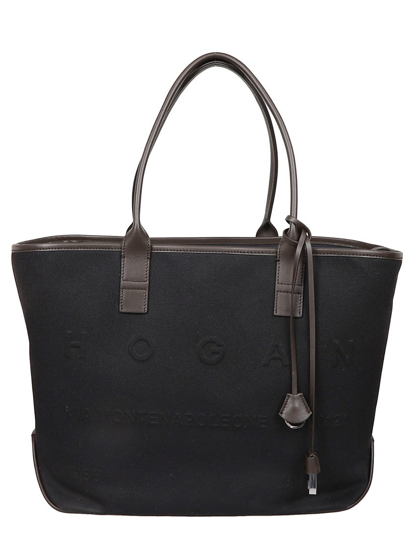 Hogan Spacious Black Fabric Tote Bag
