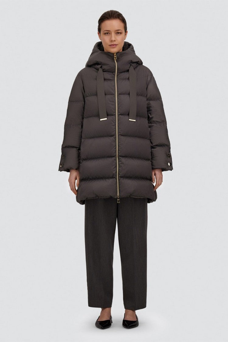 Herno Grey Polyester Funnel-Hood Puffer Coat