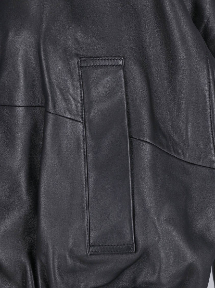 Róhe Cropped Black Lamb Leather Jacket With Classic Collar