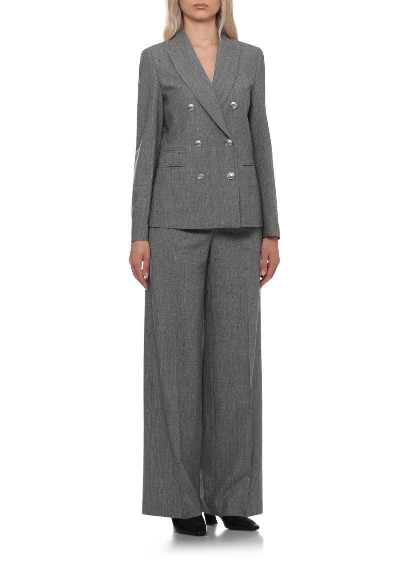 Peserico Double-Breasted Grey Jacket With Rhinestone Detail