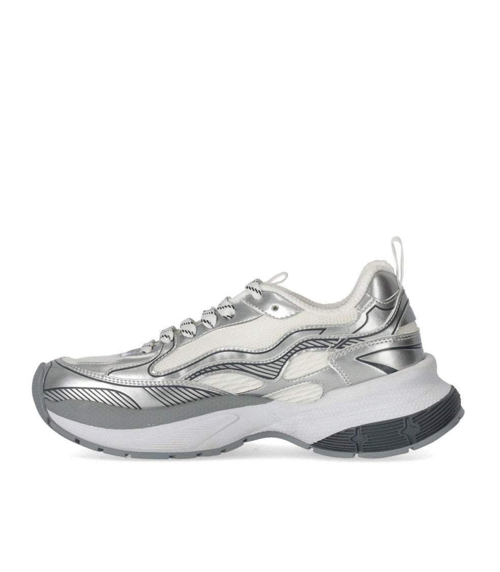 Emporio Armani Laminated Faux Leather And Mesh Silver Sneaker