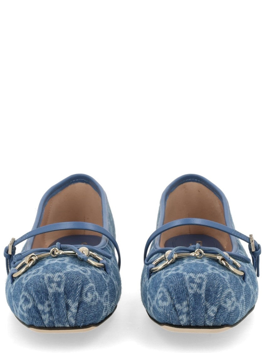 Gucci Horsebit Denim Flat Ballerina Shoes