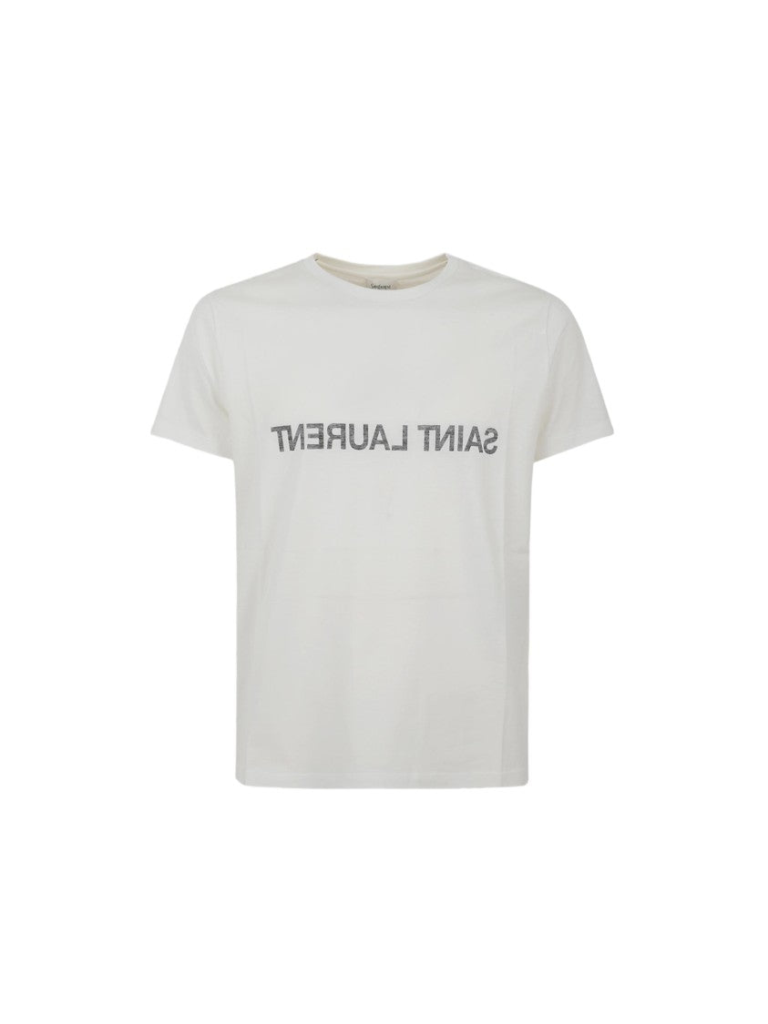 Saint Laurent White Round-Neck T-Shirt With Tube Volume Silhouette