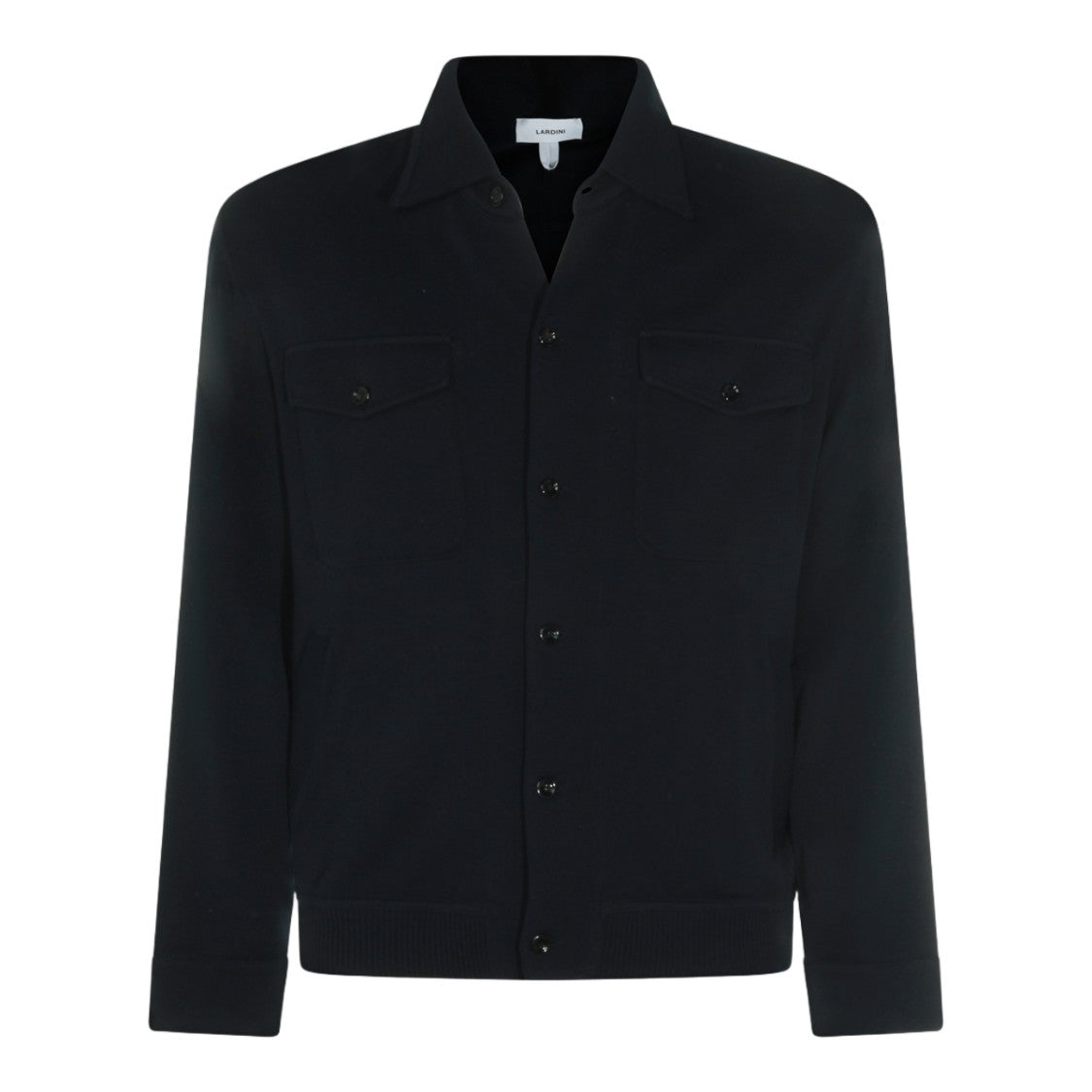 Lardini Black Button-Up Jacket With Chest Pockets And Ribbed Cuffs