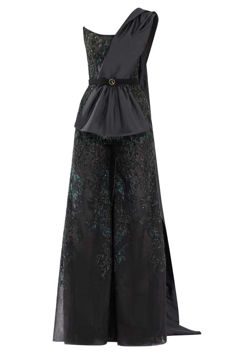 Saiid Kobeisy Tulle Jumpsuit With Beading And Taffeta Tail