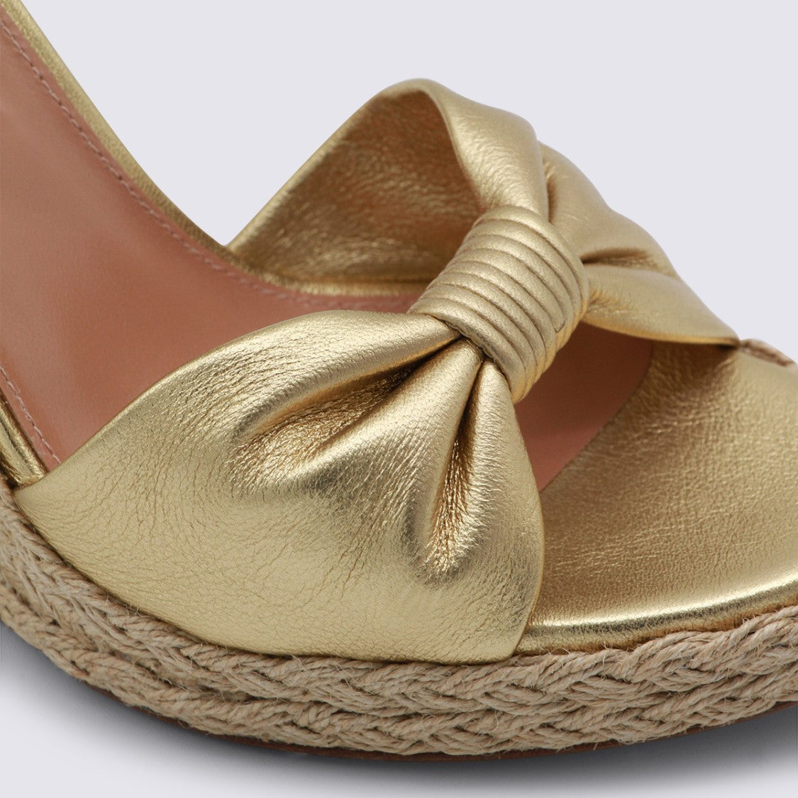 Aquazzura Metallic Gold Wedge Sandals With Braided Jute Platform