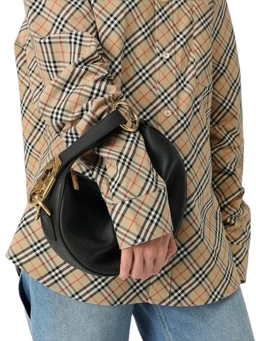 Burberry Crescent-Shaped Black Calf Leather Tote Bag