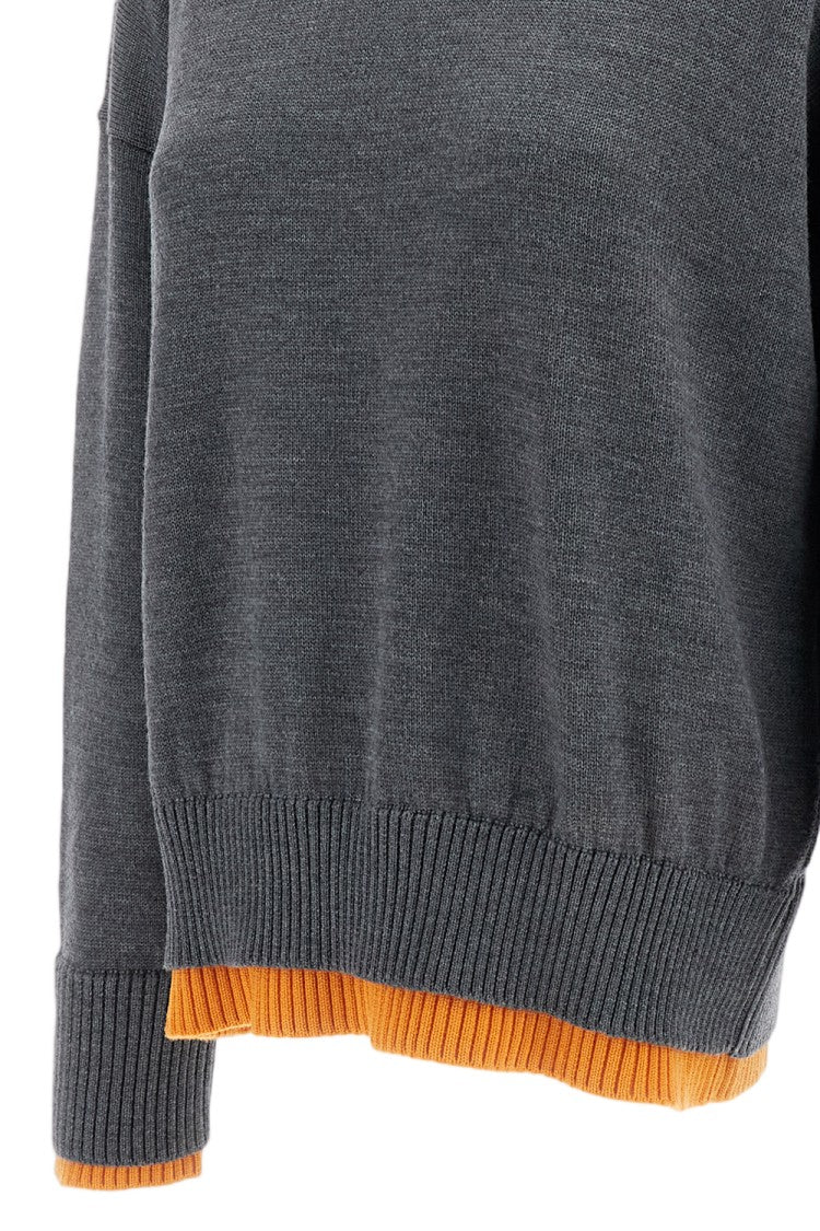 Plan C Grey Orange Merino Wool Double-Layer Turtleneck Sweater