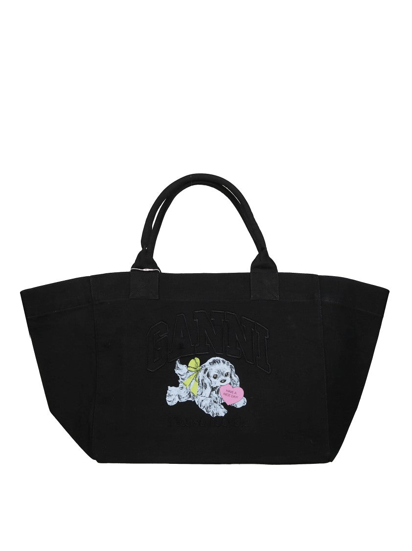 Ganni Pocket Dog Print Shopper Xxl Bag