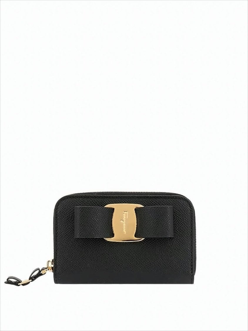 Salvatore Ferragamo Textured Zip-Around Wallet With Bow Detail