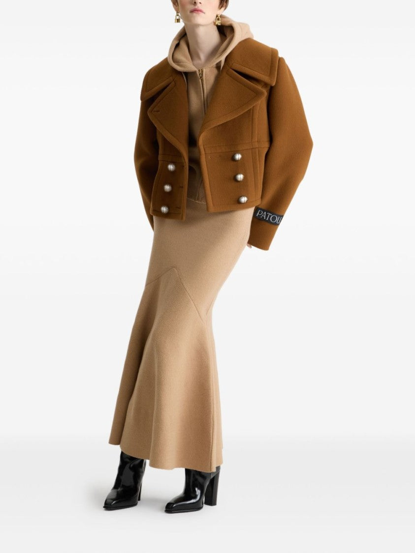 Patou Cropped Double-Breasted Coat With Wide Lapels