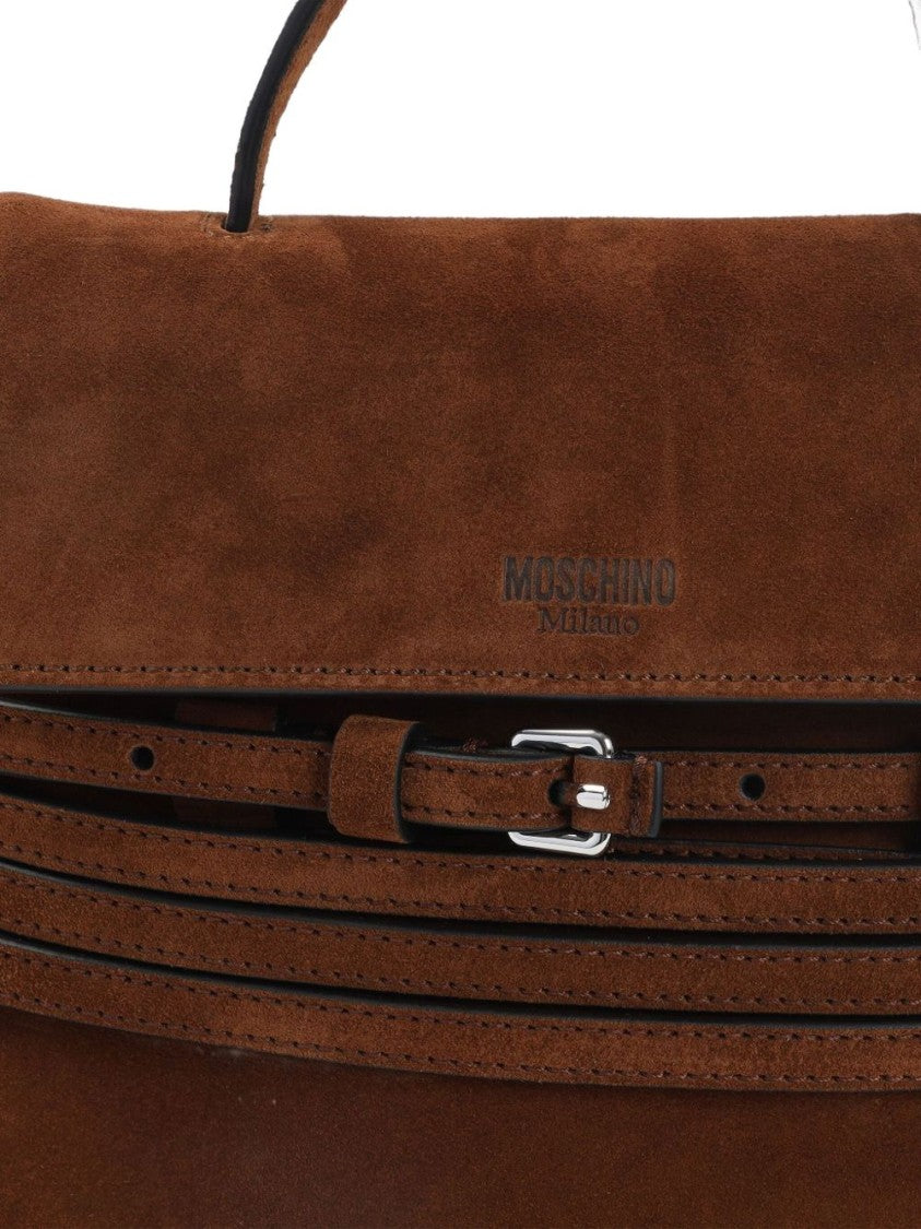 Moschino Chocolate Suede Handbag With Structured Silhouette