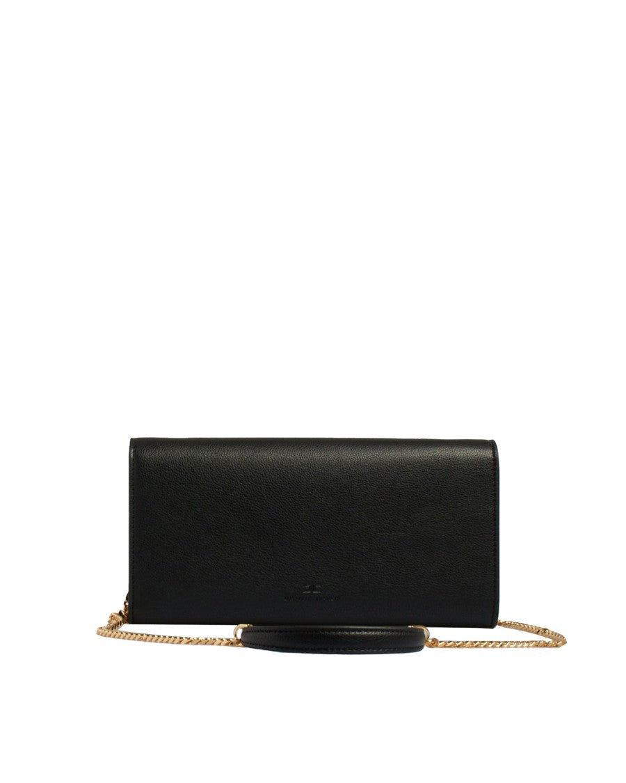 Elisabetta Franchi Black Clutch With Gold Metal Shoulder Strap
