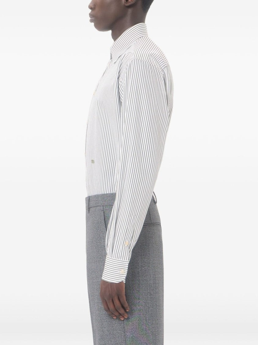 Valentino Garavani White Vlogo Striped Cotton Poplin Shirt